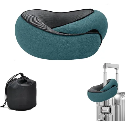 WEERSHUN travel pillow in Peacock Blue with its storage pouch