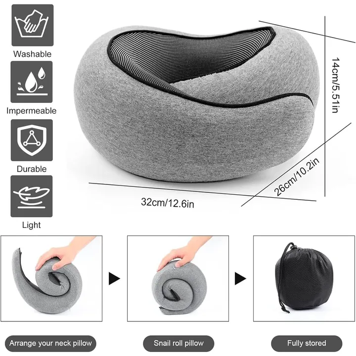 WEERSHUN memory foam travel neck pillow in Dark Gray, 32 × 26 × 14 cm