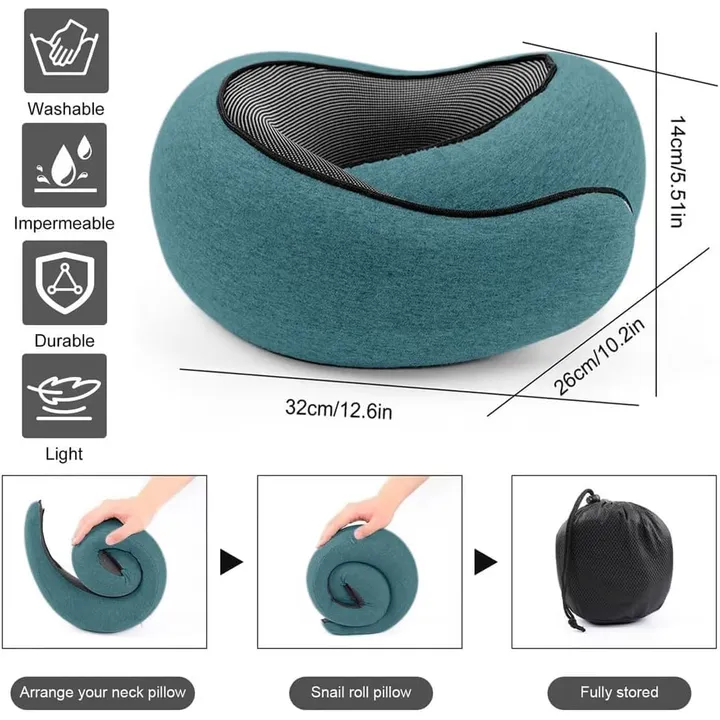 WEERSHUN memory foam travel neck pillow in Peacock Blue, 32 × 26 × 14 cm